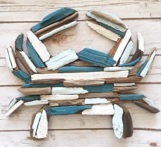 Painted Driftwood Crab Wall Art Decor