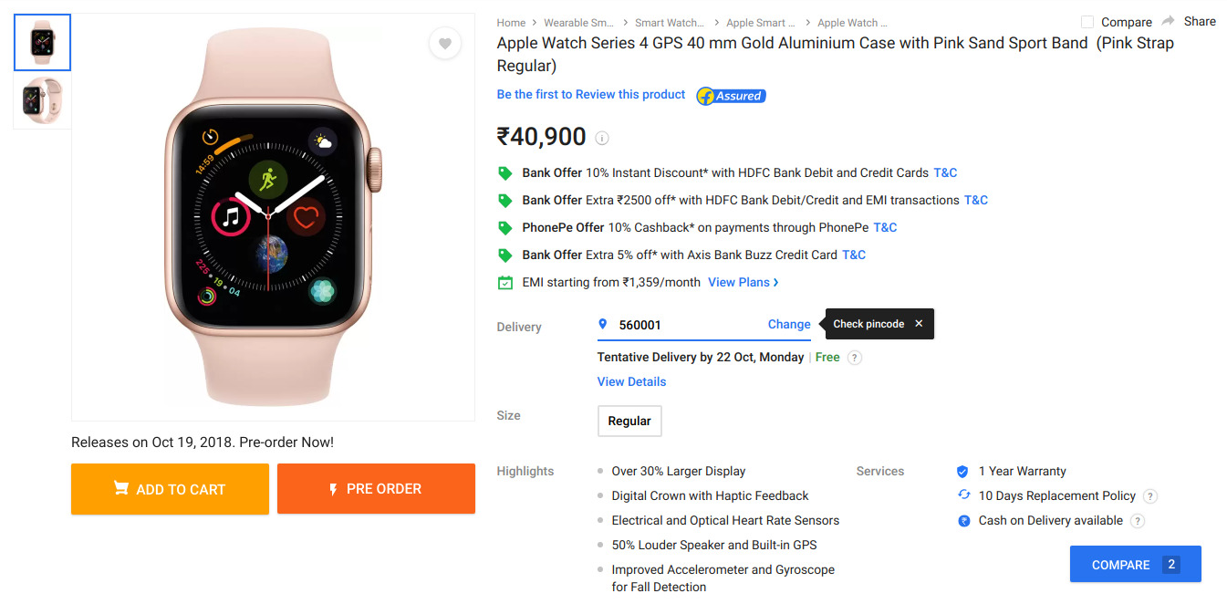 apple watch flipkart