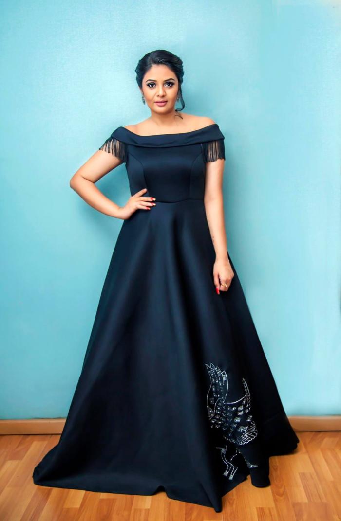 sreemukhi long frocks