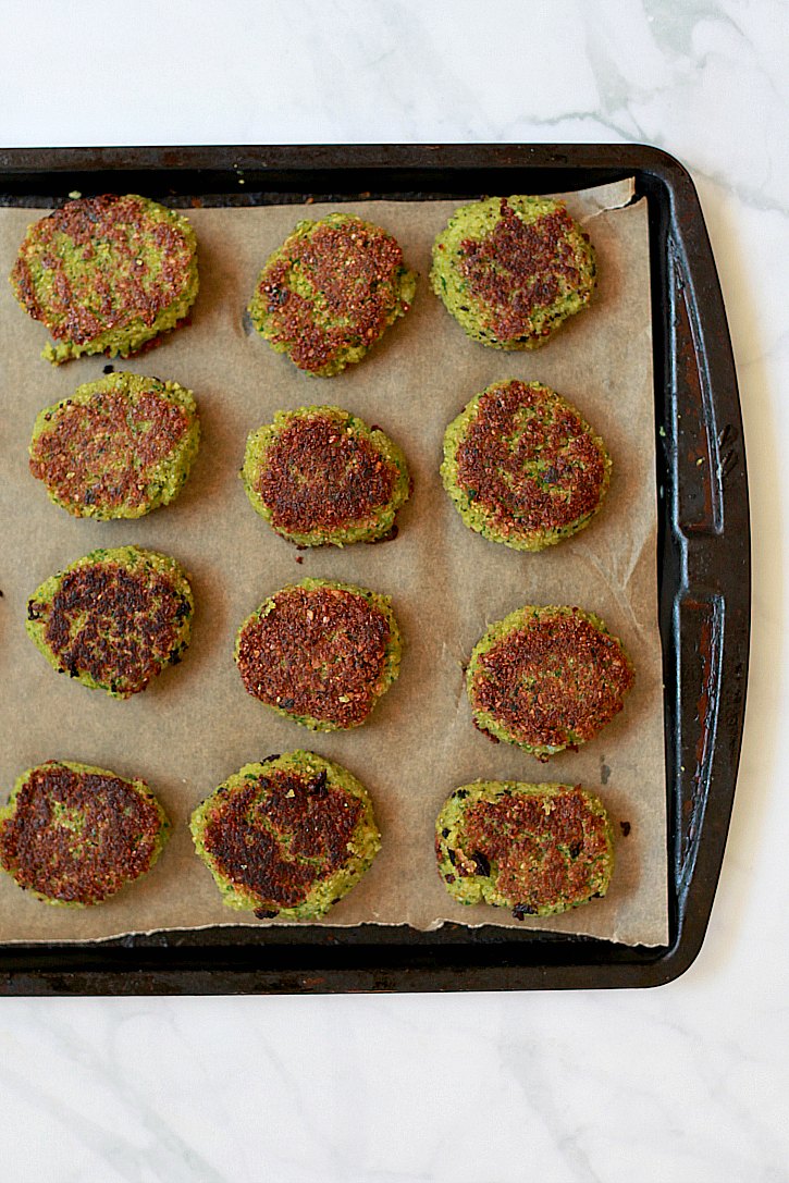 Baked falafel recipe This healthier falafel recipe uses less oil than most. Patties get browned and then baked in the oven.