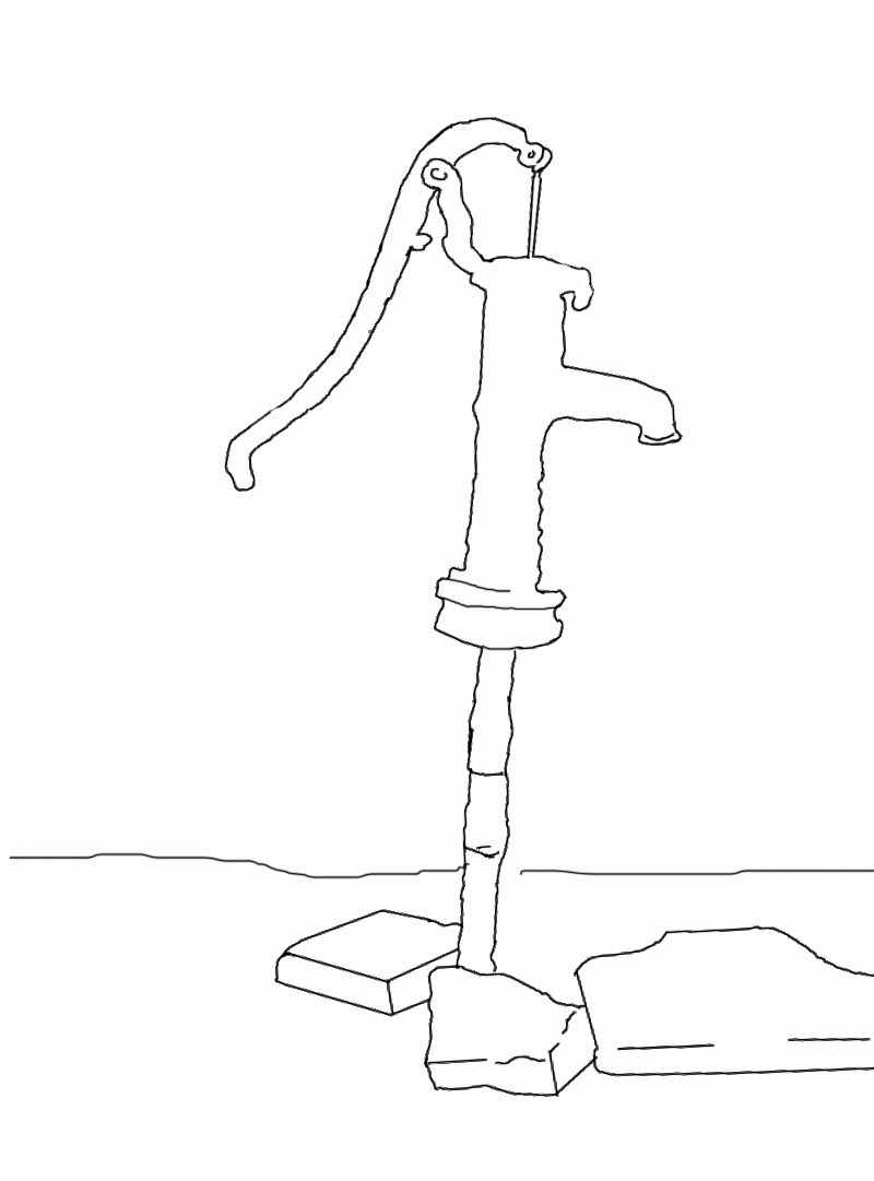 Stock Pictures: Hand Pump Sketch and Line Drawing