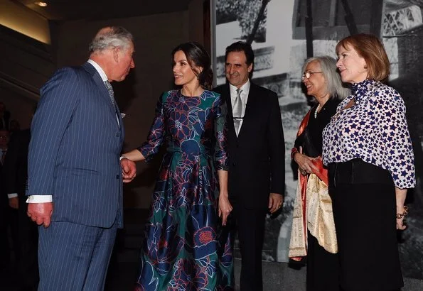 Queen Letizia wore a floral print dress by Carolina Herrera. Prince Charles