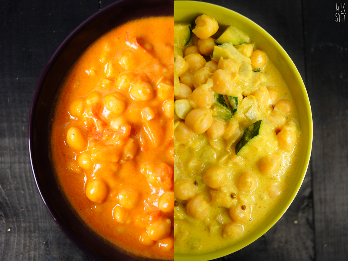 czerwone curry z ciecierzycą i pomidorami | żółte curry z ciecierzycą i cukinią przepis na domowe, wegańskie curry z ciecierzycą, mlekiem kokosowym, pomidorami, cukinią | przepis na żołte curry | przepis na czerwone curry