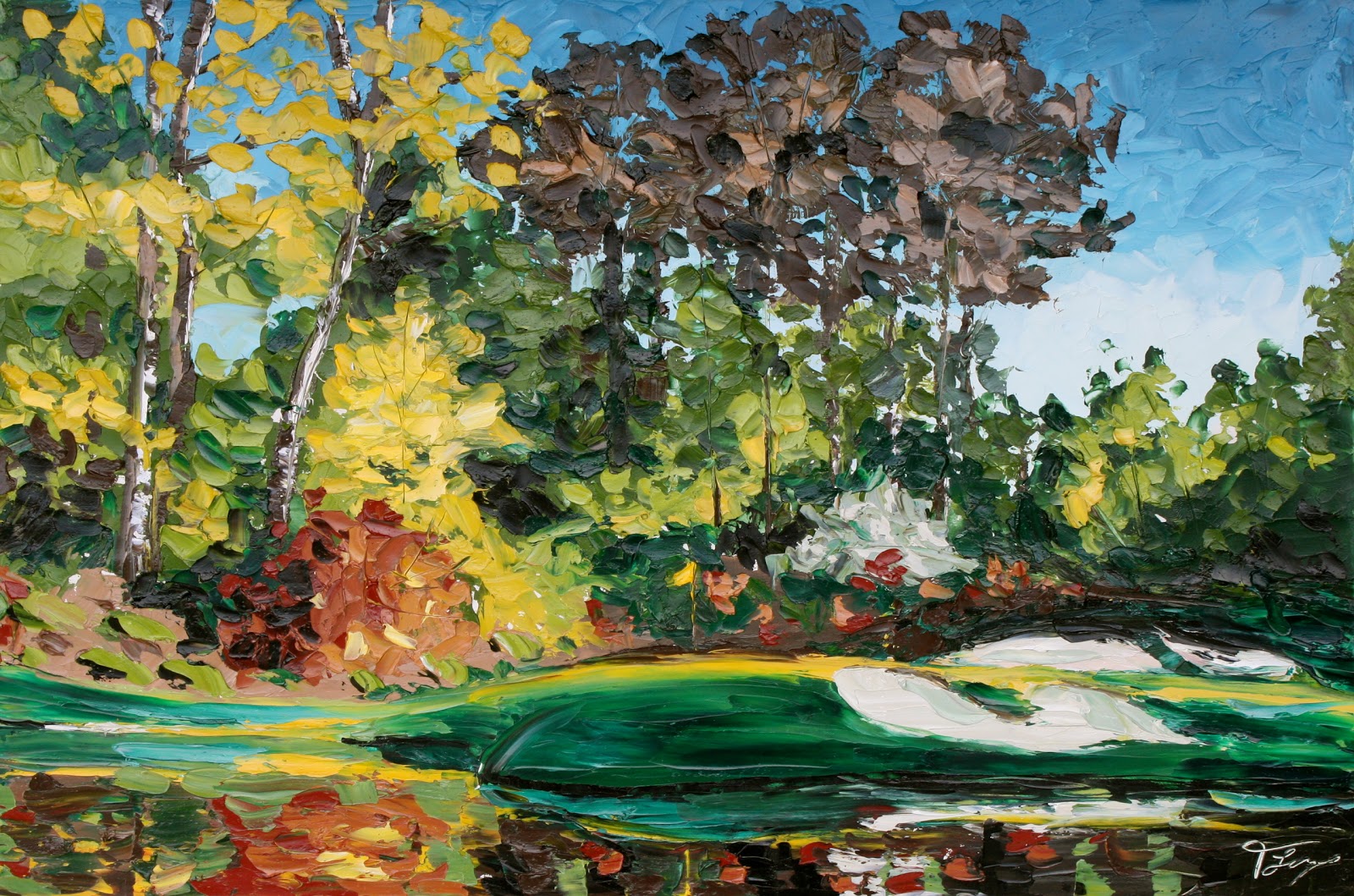 Palette Knife Paintings: 'Augusta 12th' - Golf Course Series