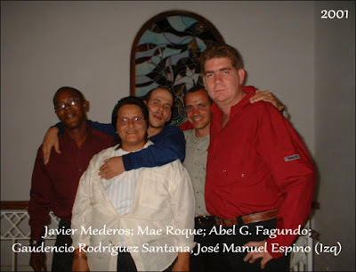 Grupo de Poetas de la Última Cena. Javier Mederos, Mae Roque, Abel G. Fagundo, Gaudencio Rodríguez, José Manuel Espino Grupo de Poetas de la Última Cena. Javier Mederos, Mae Roque, Abel G. Fagundo, Gaudencio Rodríguez, José Manuel Espino