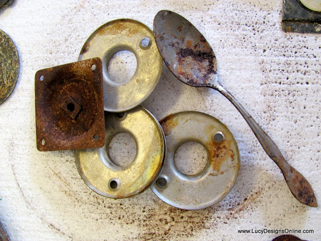 DIY metal aged pieces used in mixed media art