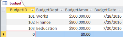 Budget table