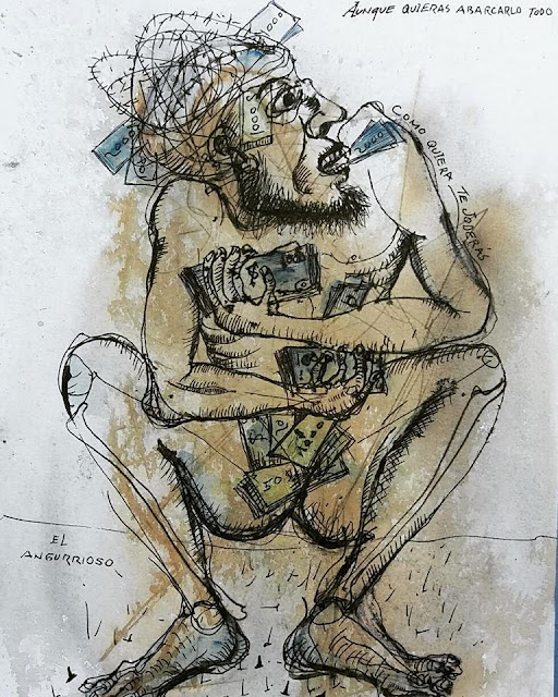 Wilson Abreu - The anguished one, mixed media on paper, 2018