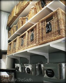 Simplicity In The South: Laundry Room Reveal. Baskets with chalkboard labels. 