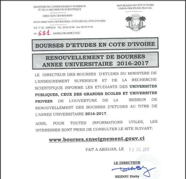 Mon Portail D Enseignement Primaire Secondaire Et Superieur Les Bourses D Etudes Disponibles En Cote D Ivoire Et Hors Cote D Ivoire Et Bourse En Cooperation Internationale Inscription En Ligne Et Resultat D Attribution De Bourse 2017