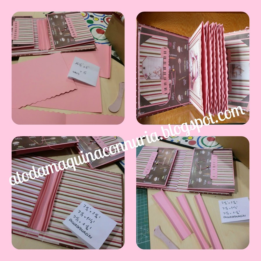 encuadernación con estructura en cartulina en forma de espina para álbum de scrapbooking