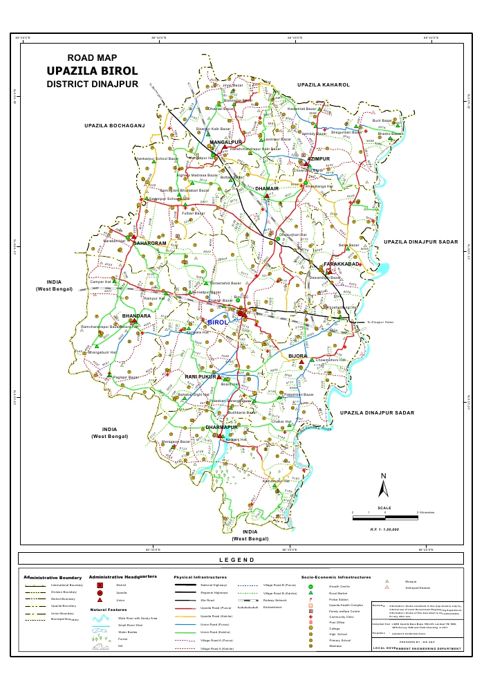 Birol Upazila Road Map Dinajpur District Bangladesh