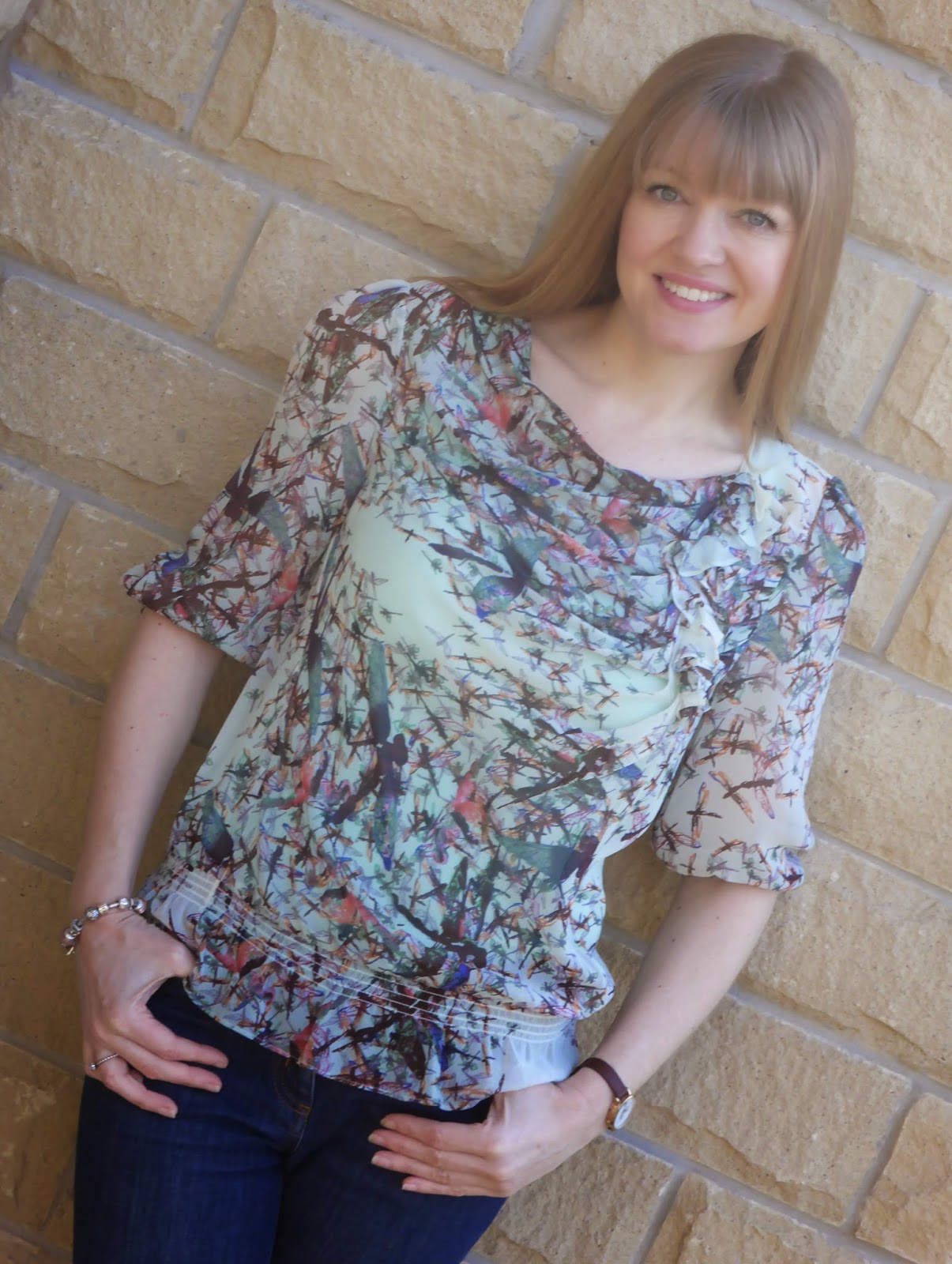 Outfit: Dragonfly Print Top, Tweed Jacket and Metallic Brogues - What ...