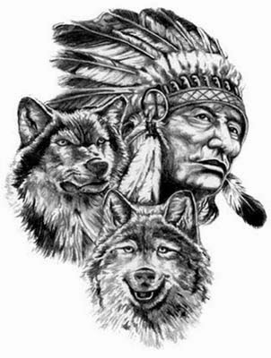 Modelo de desenhos de indio com lobos