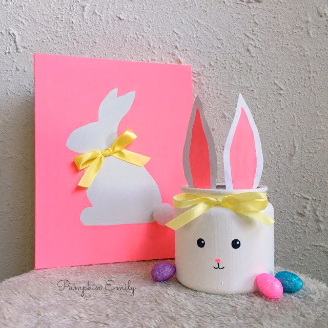 DIY bunny silhouette canvas art and a DIY bunny jar