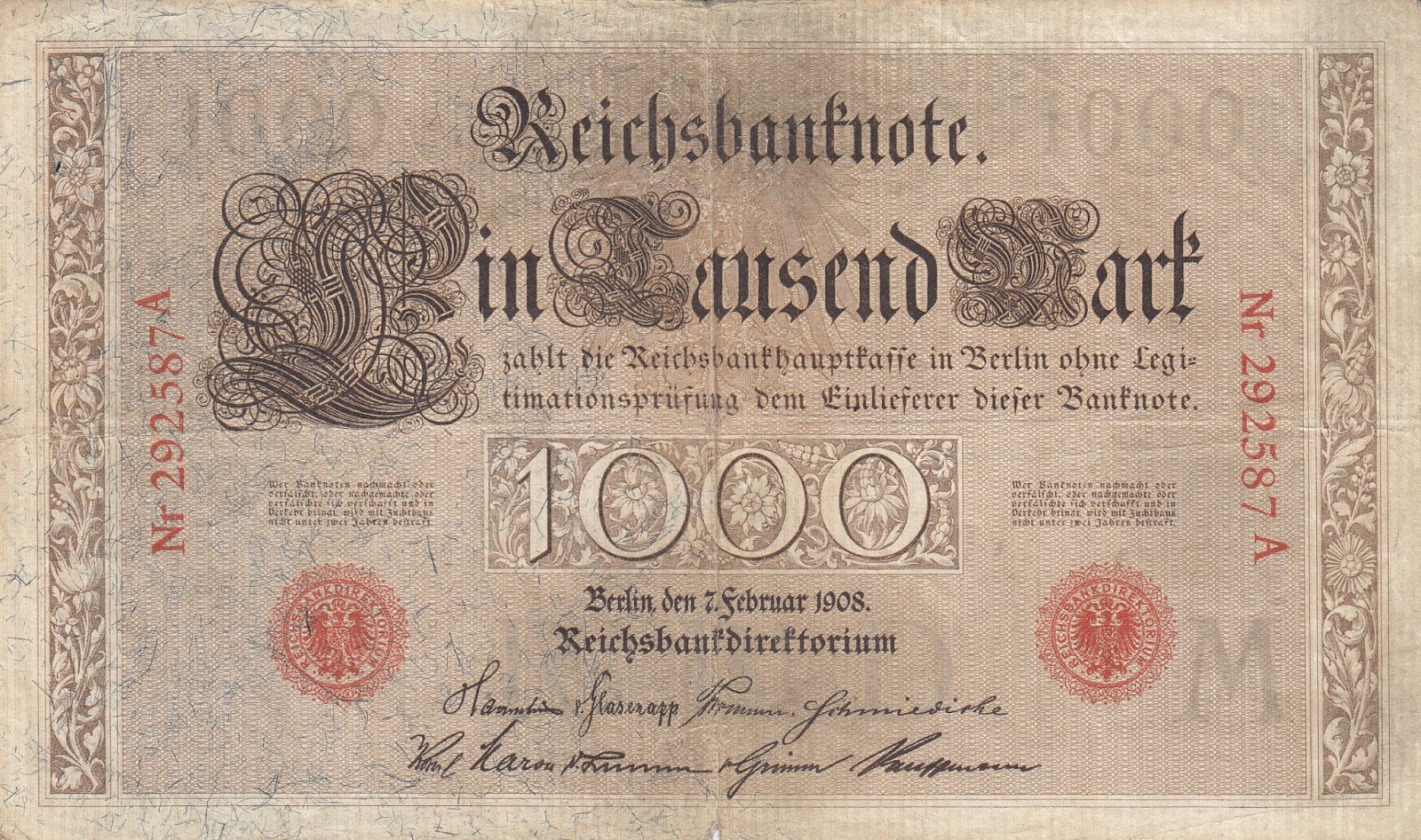 VERY FINE//3// 1000 MARK 1910 GERMANY