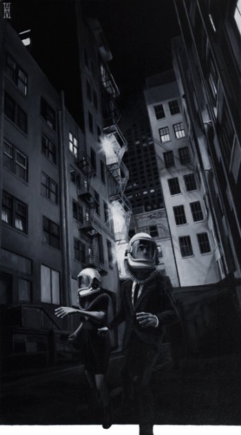 alec huxley pinturas surreais ficção científica noir vintage