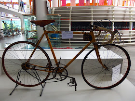Bartali's 1948 Tour de France bike on display in the  museum at the church of Madonna del Ghisallo