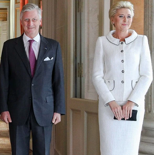 Queen Mathilde wore Natan lace dress from spring summer 2018 collection. First Lady Agata Kornhauser-Duda