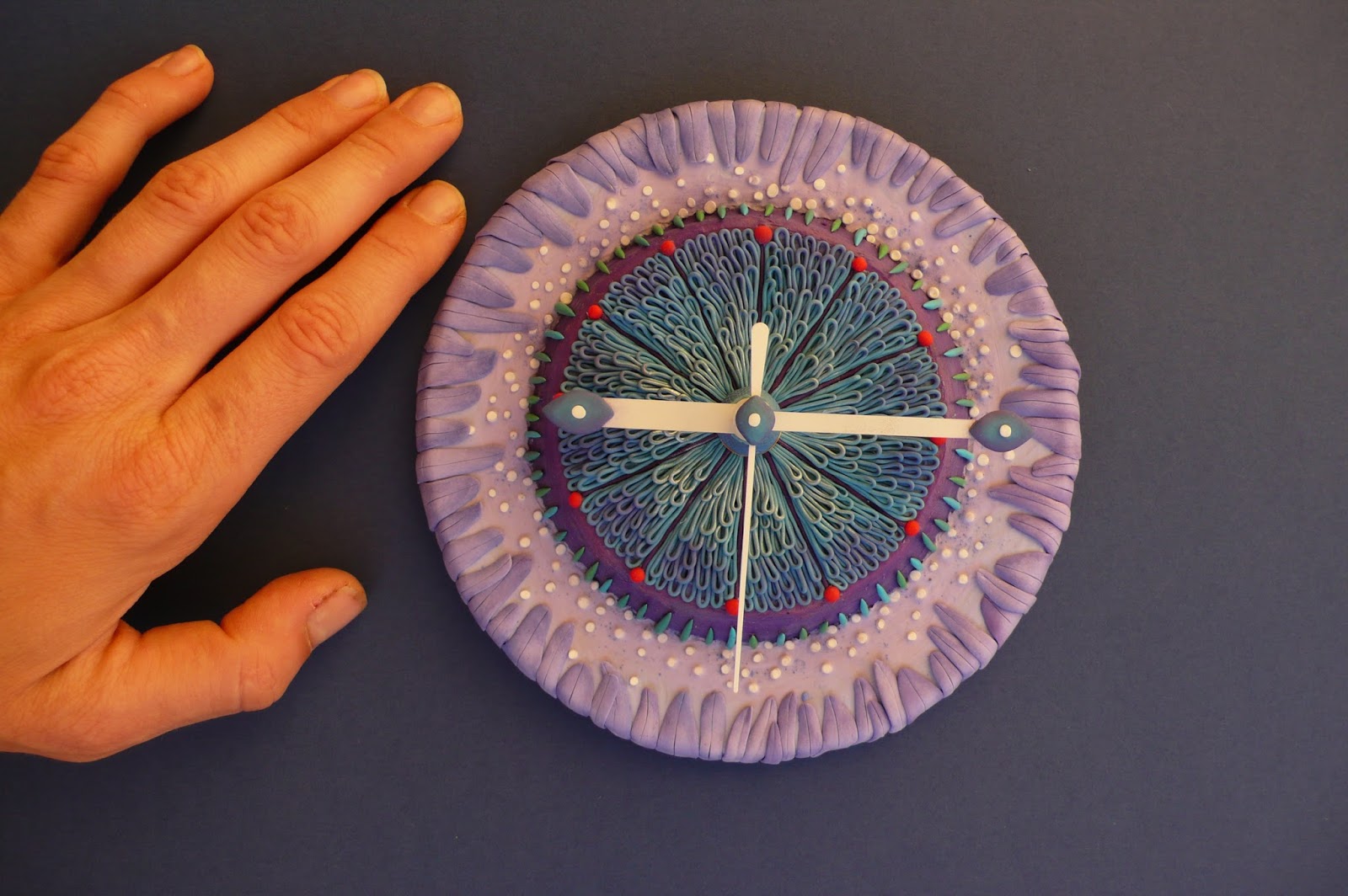 Nibyniebo Lilac and blue polymer clay wall clock just baked!