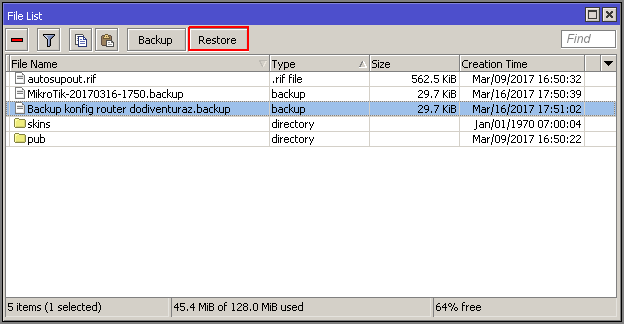Cara Backup dan Restore Konfigurasi Router Mikrotik Cara Restore Konfigurasi Router Mikrotik