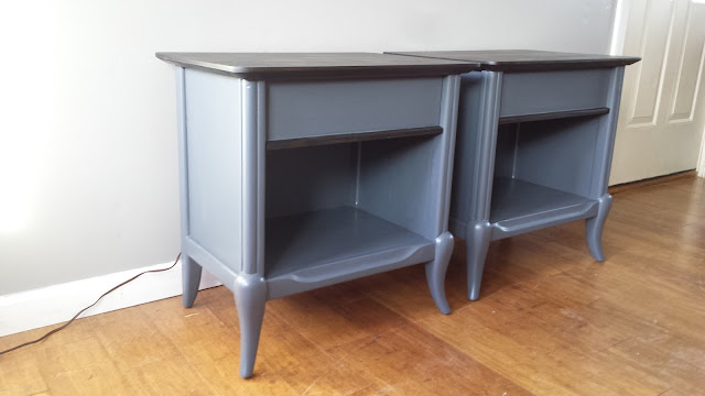Mid Century Modern Nightstands Makeover Gray and ebony stain