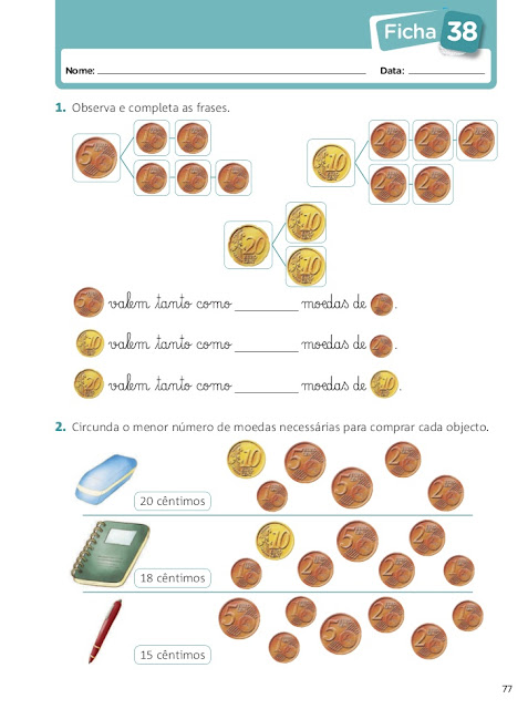 fichas de trabalho 1 ano matematica