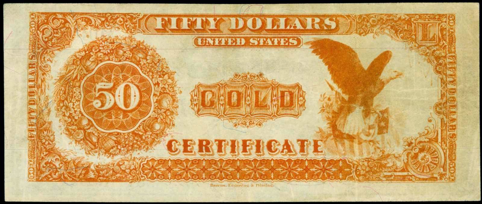 Reproduction $50 Bill Gold Certificate 1882 Silas Wright US Currency Paper Money 