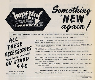 Broadfields Imperial Accessories advert for the 1956 Motor Show Broadfields Imperial Accessories advert for the 1956 Motor Show