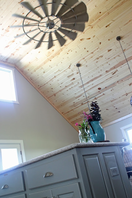 Kitchen remodel with vaulted ceilings, finished with tongue and groove pine
