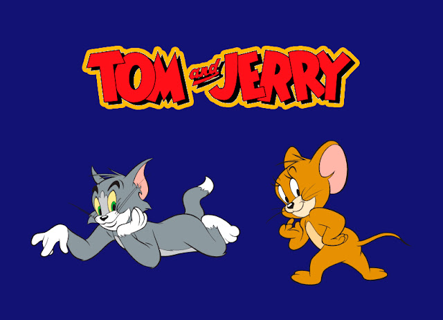 Tom y Jerry con el logotipo de  la serie de dibujos animados