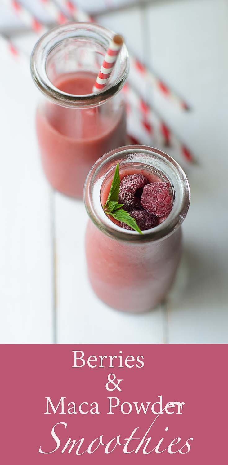 Easy Berries and Maca Powder Smoothies recipe. Berries and Maca Powder Smoothies ~ made of raspberries, strawberries, banana and a small amount of maca powder, blended with coconut water. Berries and Maca Powder Smoothies is a healthy, made from fresh ingredients, smoothies