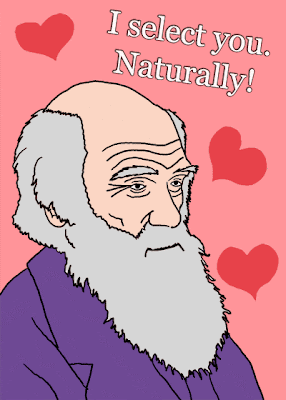 Darwin with hearts, captioned 'I select you. Naturally!