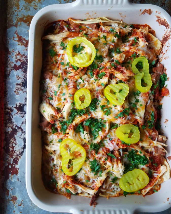 Mango & Tomato Rotisserie Chicken Enchilada Casserole