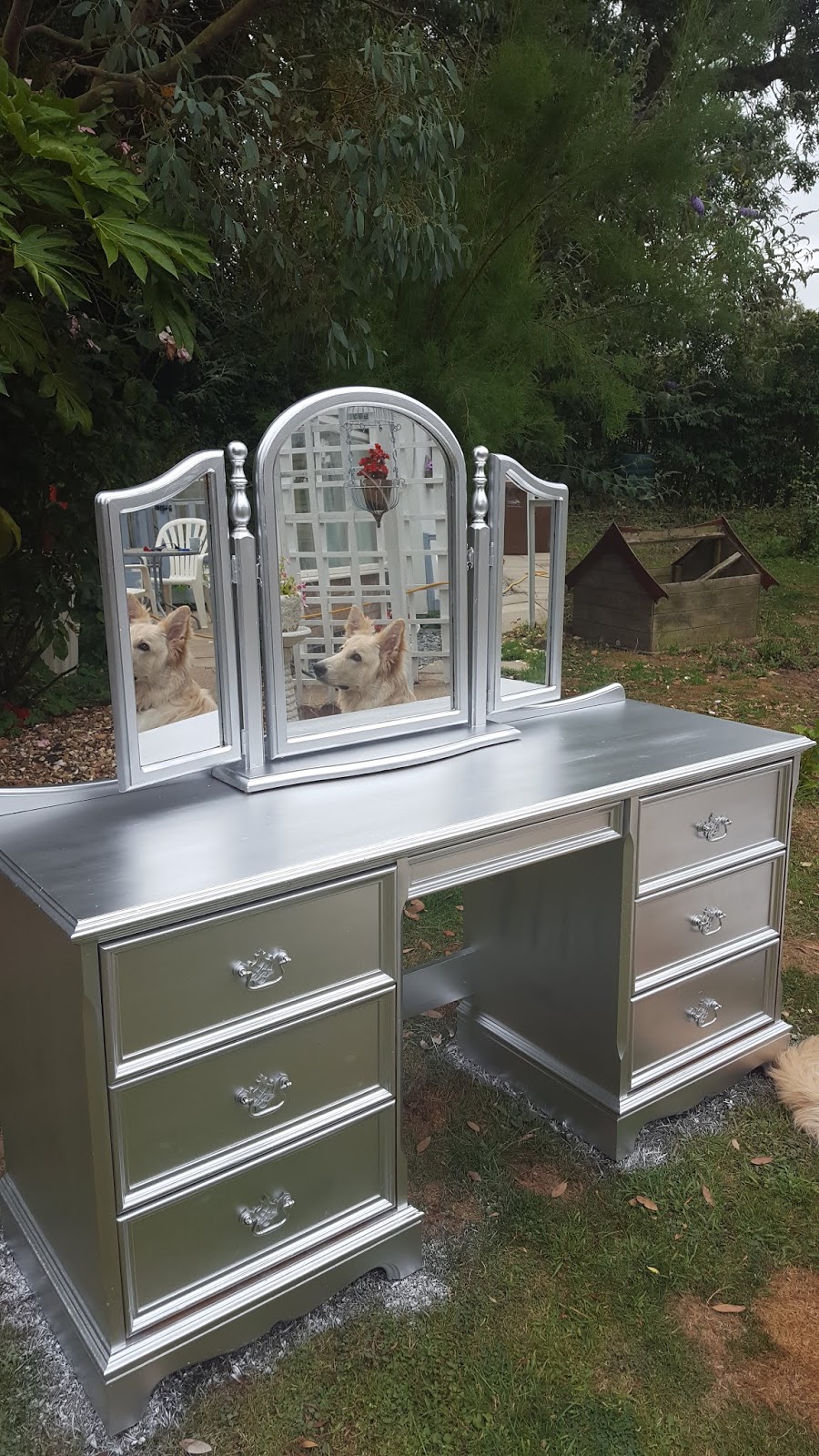 Vanity Dressing Table Makeover With Chrome Silver Metallic Paint