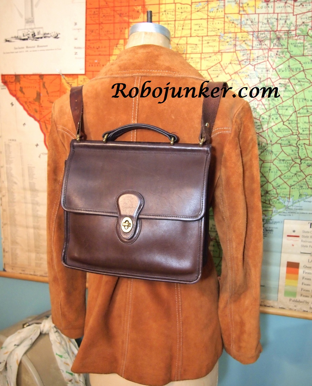 A Place for Margo's Stuff Turn an old leather bag into a backpack