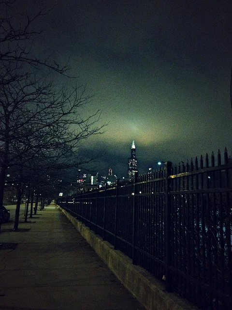 Chicago at night in fog