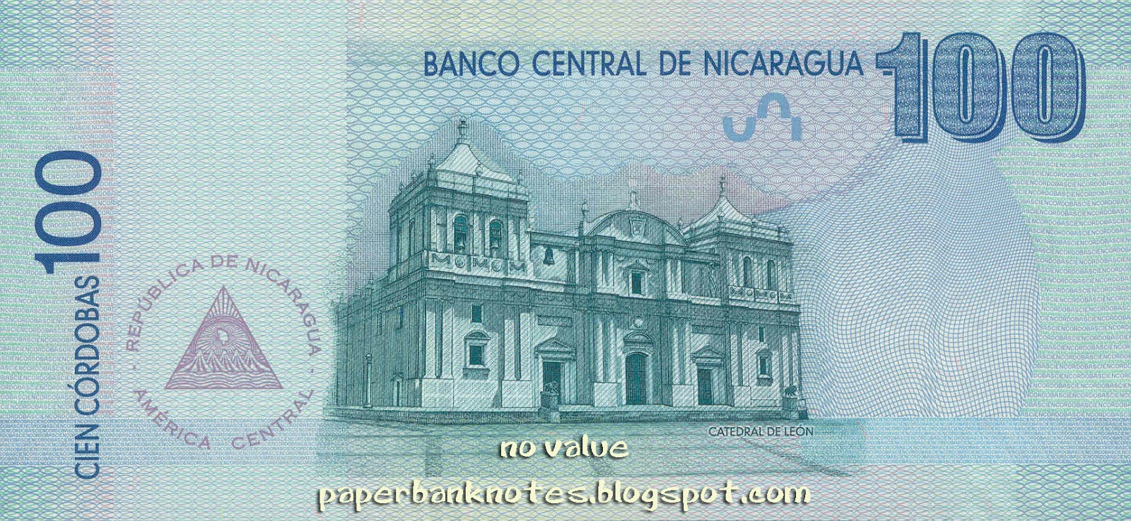 commemorative Nicaragua 100 Cordobas 100th Year of National Currency