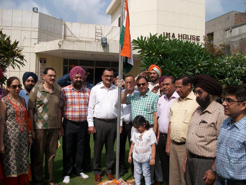 Dr. Avinash Jindal President IMA Ludhiana unfurling the National Flag on the occasion of 71st Independence Day in Ludhiana on August 15, 2017