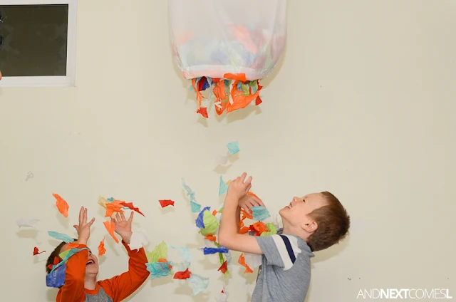 Confetti drop New Year's Eve idea for kids