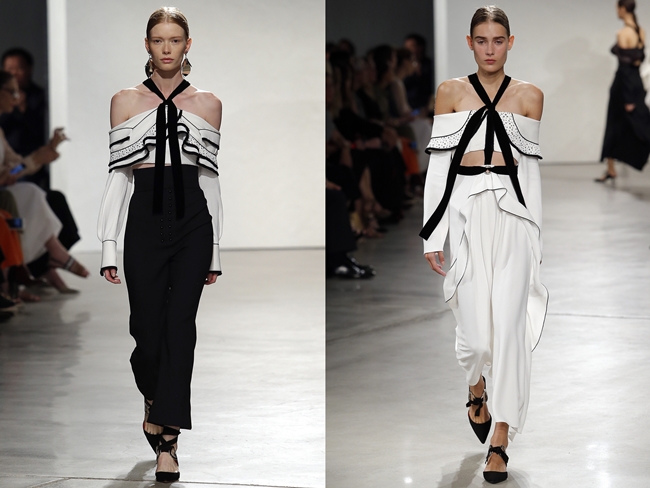 Proenza Schouler 2016 SS Collection Proenza Schouler 2016 SS Cropped Halter Top In White Viscose Silk With Black Trim
