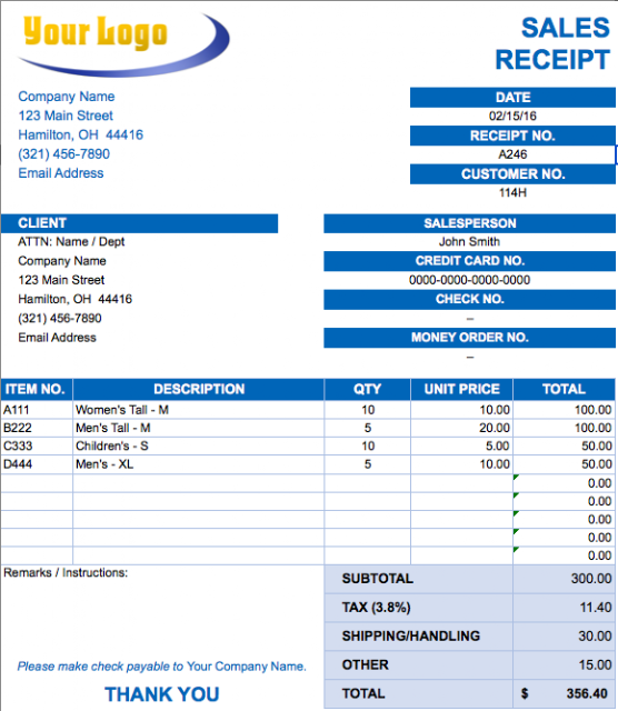Shipping sales invoice in MS Excel Download