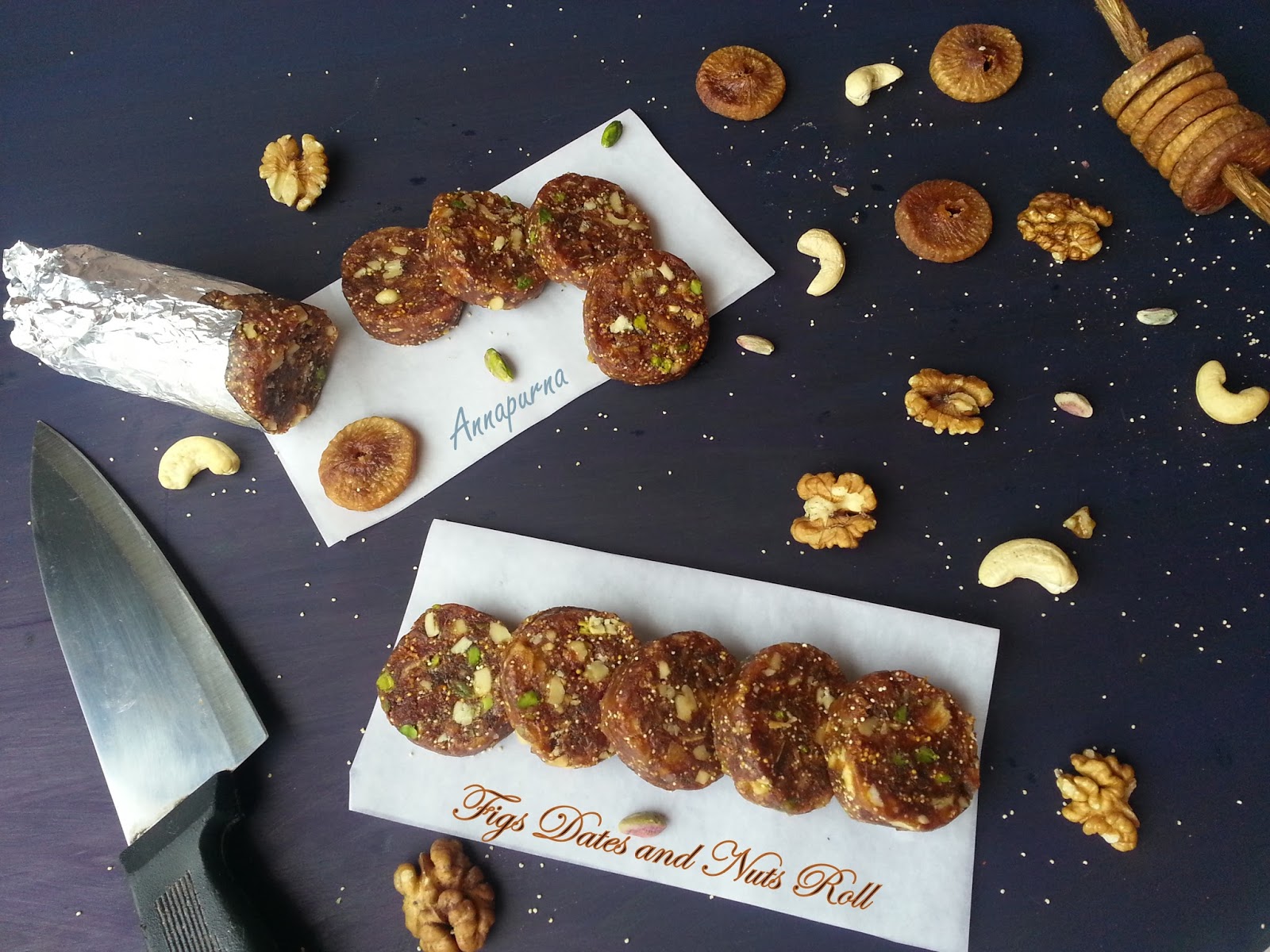 Annapurna Dried FigsDates and Nuts energy Rolls / Anjeer Khajoor Roll