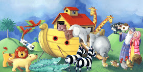 Arca de Noé entrando los animales dibujo