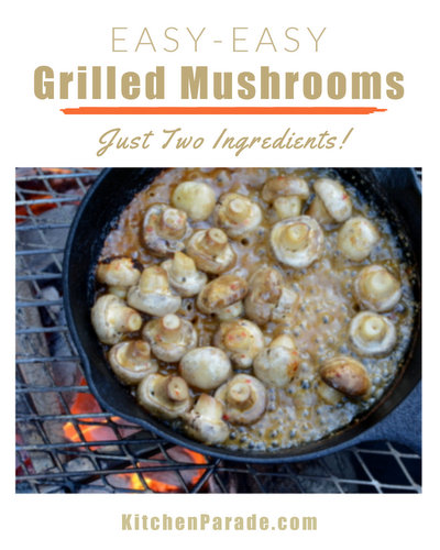 Easy-Easy Grilled Mushroom Appetizer ♥ KitchenParade.com, what an easy appetizer recipe! What a crowd pleaser! Just two ingredients and a few minutes on the grill. Easy clean-up too!