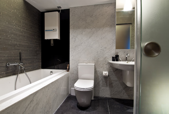 Picture of black and white bathroom as part of the Hong Kong apartment design