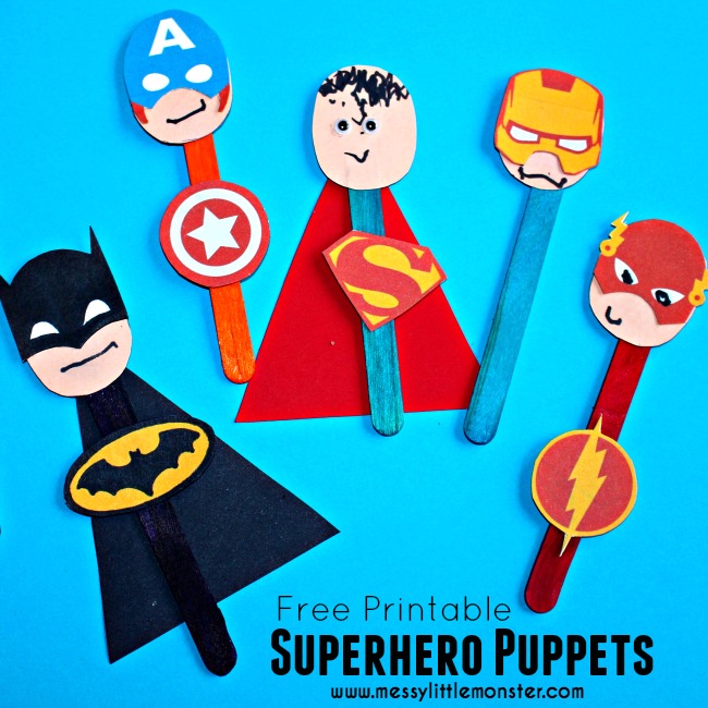 superhero puppet craft with free printable messy little monster