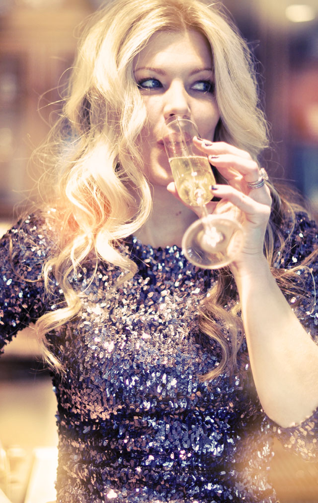 sipping champagne in sequins