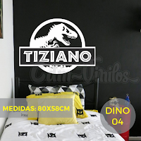 vinilo decorativo infantil dinosaurio t-rex huellas nombre personalizado decoracion habitacion niño