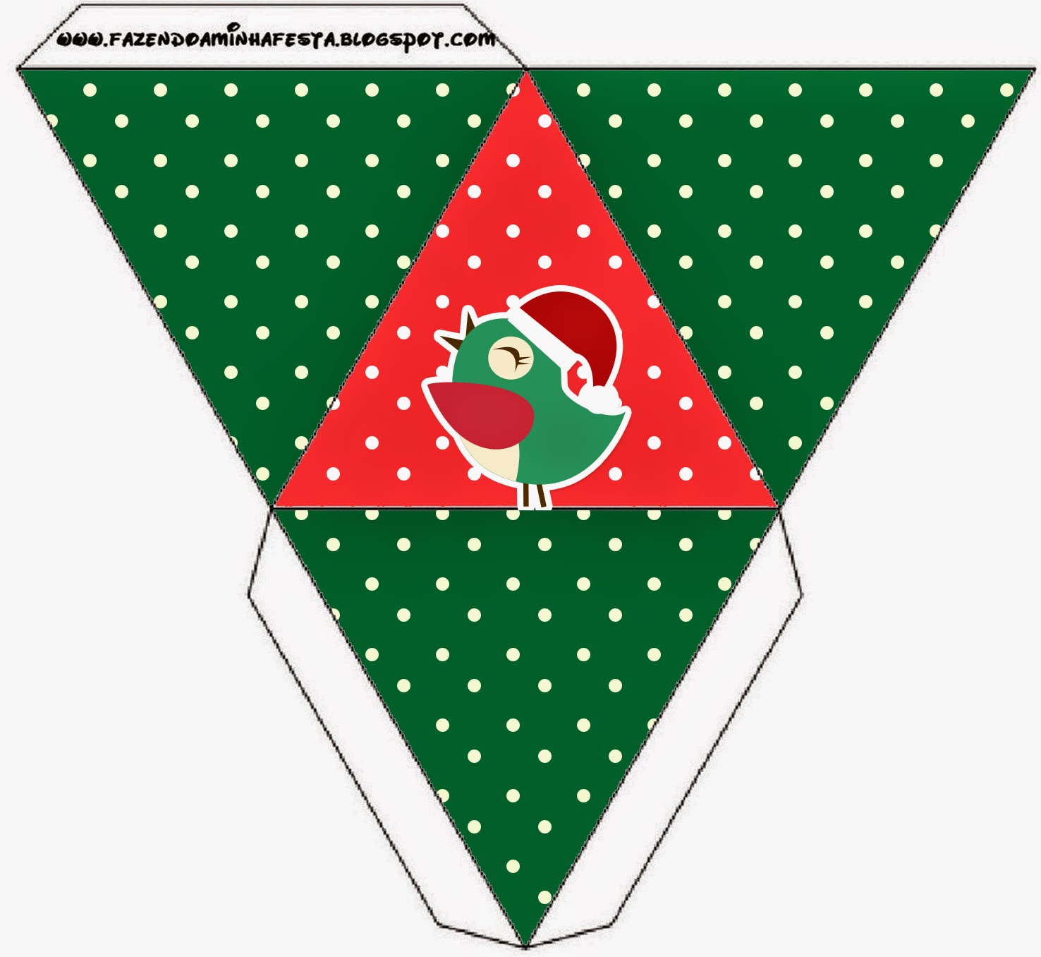 Pajaritos de Navidad: Cajas para Imprimir Gratis. Caja con forma de pirámide.